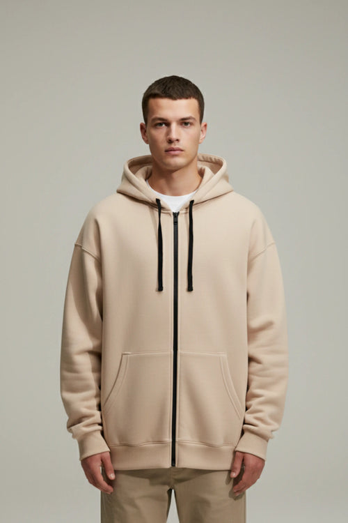 Beige Zipper Hoodie