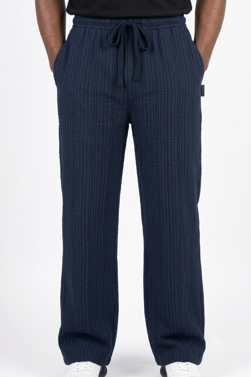 HYKEYZ Classic Textured Straight Trouser - Navy Blue