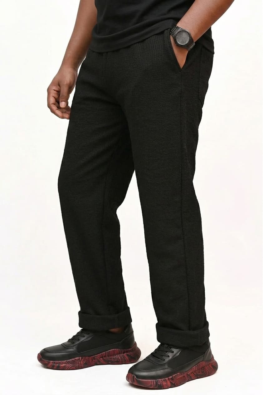 HYKEYZ Classic Textured Straight Trouser - Black