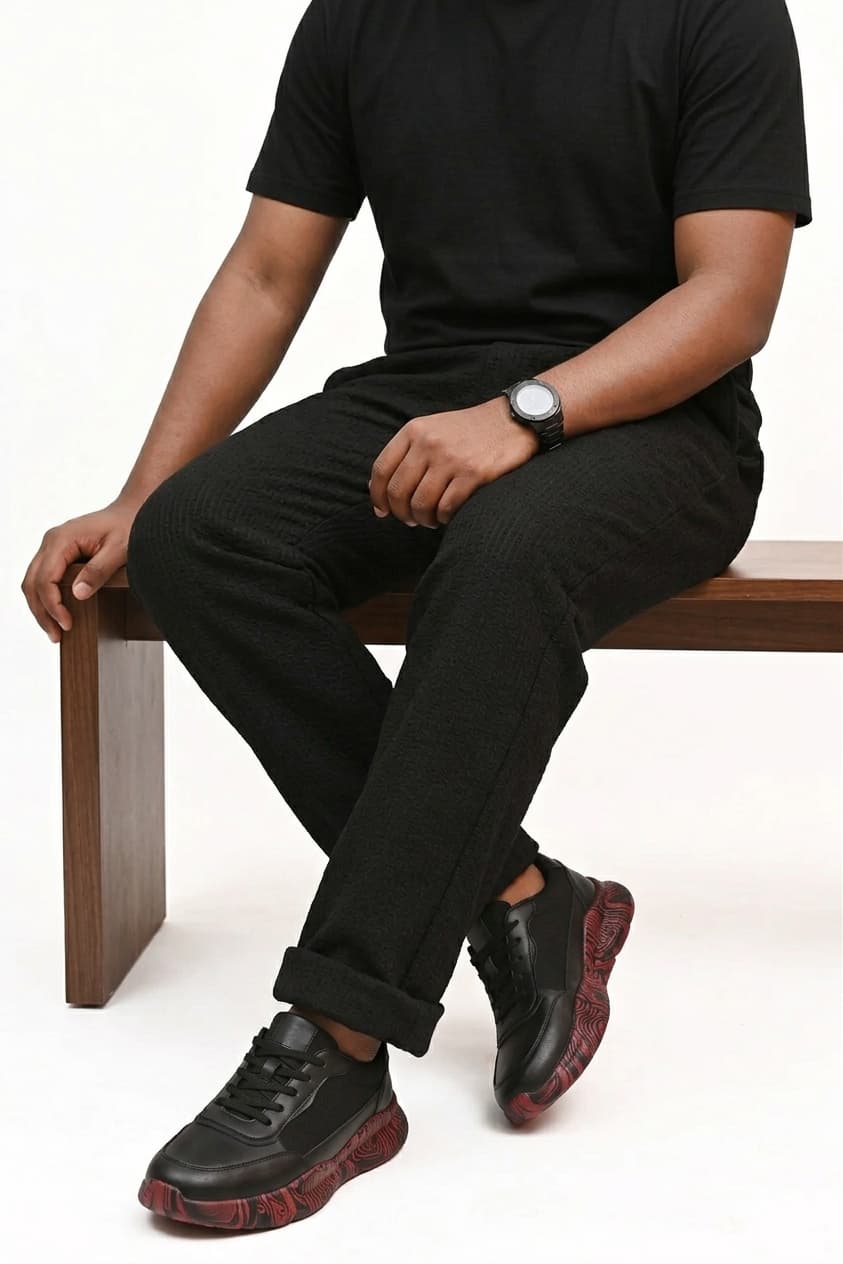 HYKEYZ Classic Textured Straight Trouser - Black