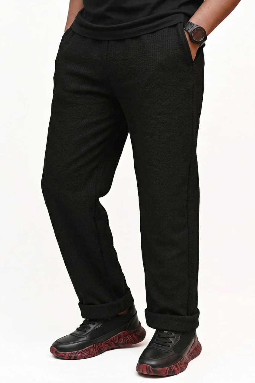 HYKEYZ Classic Textured Straight Trouser - Black