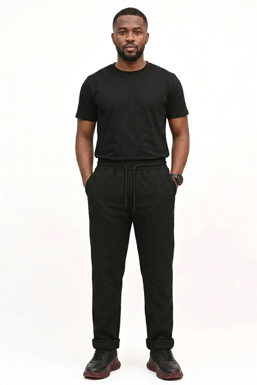HYKEYZ Classic Textured Straight Trouser - Black