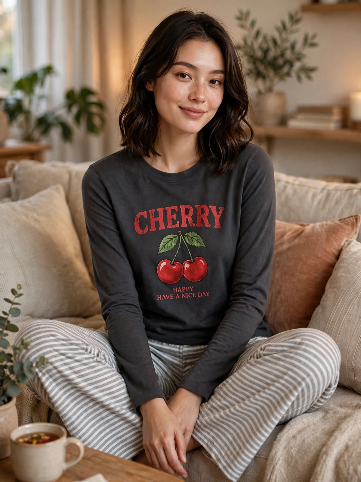 Cherry Night Suit - Charcoal