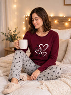 Cozy Hearts Loungewear Set - Maroon