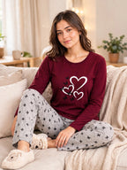 Cozy Hearts Loungewear Set - Maroon