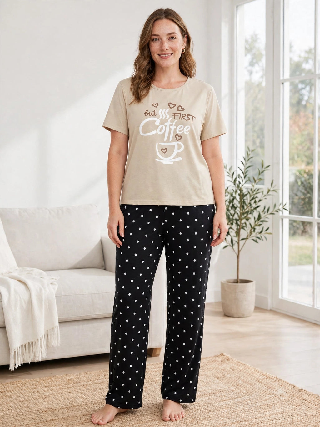 First Coffee Loungewear Set - Beige