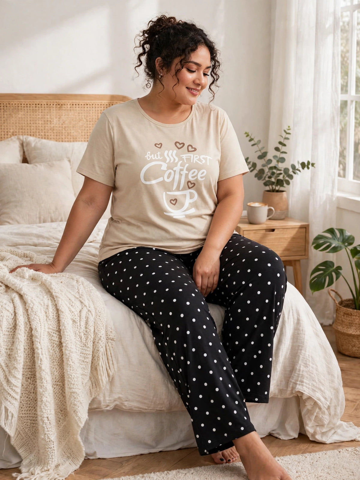 First Coffee Loungewear Set - Beige