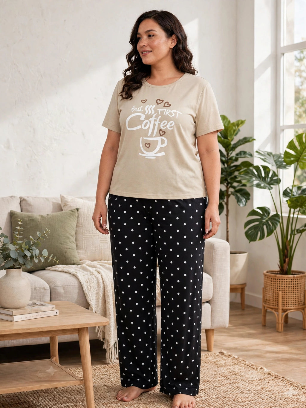 First Coffee Loungewear Set - Beige