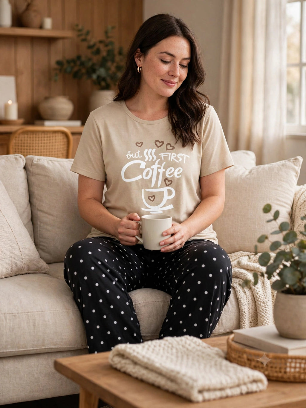 First Coffee Loungewear Set - Beige