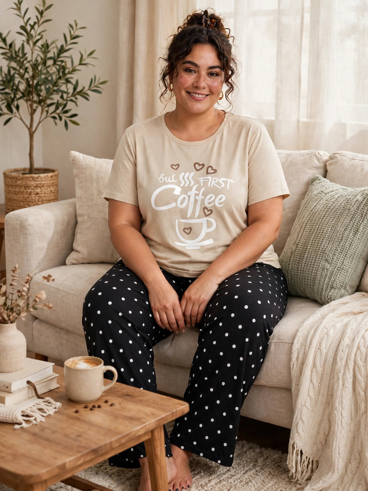 First Coffee Loungewear Set - Beige