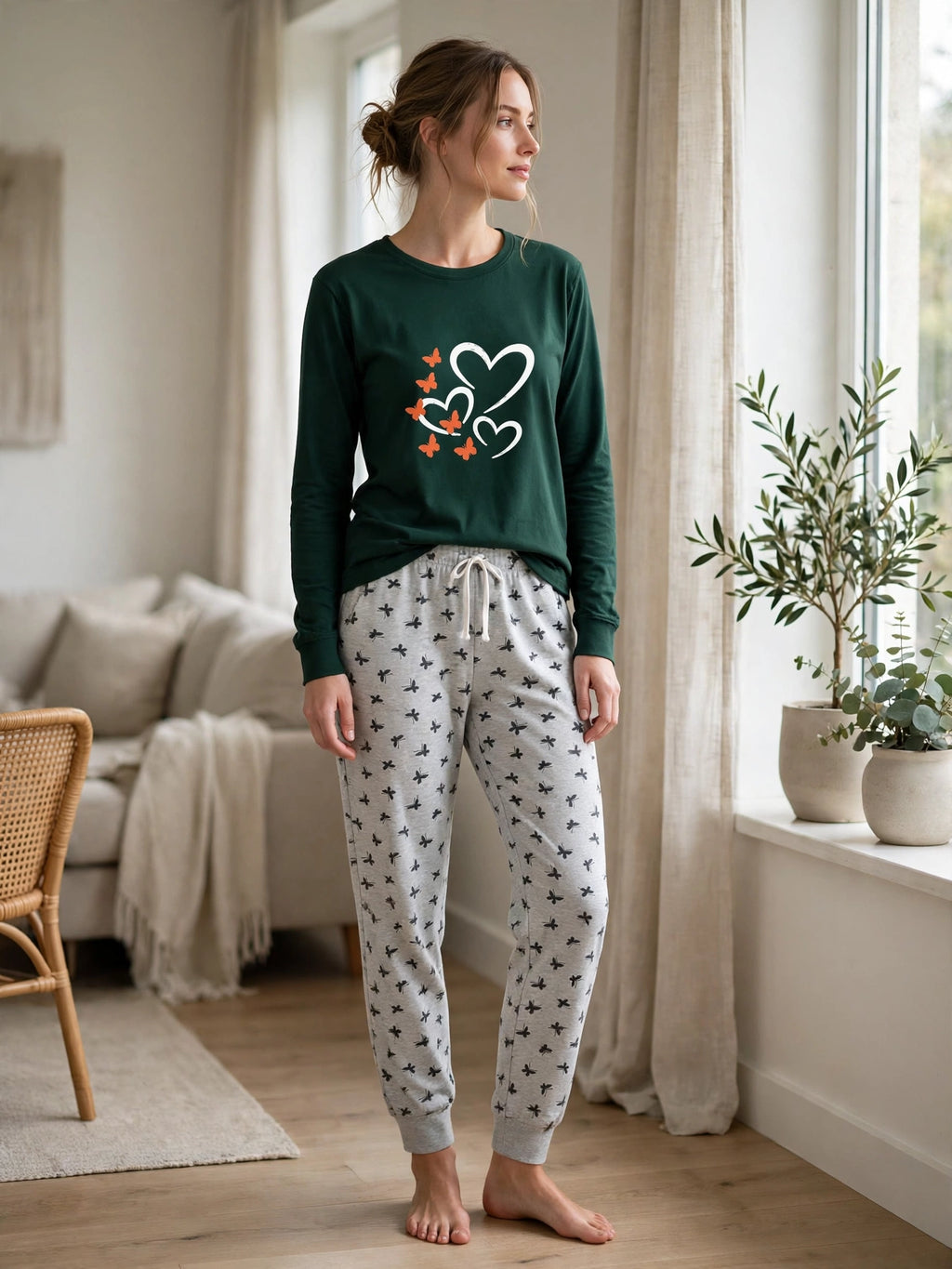 Forest Hearts Loungewear Set - Green
