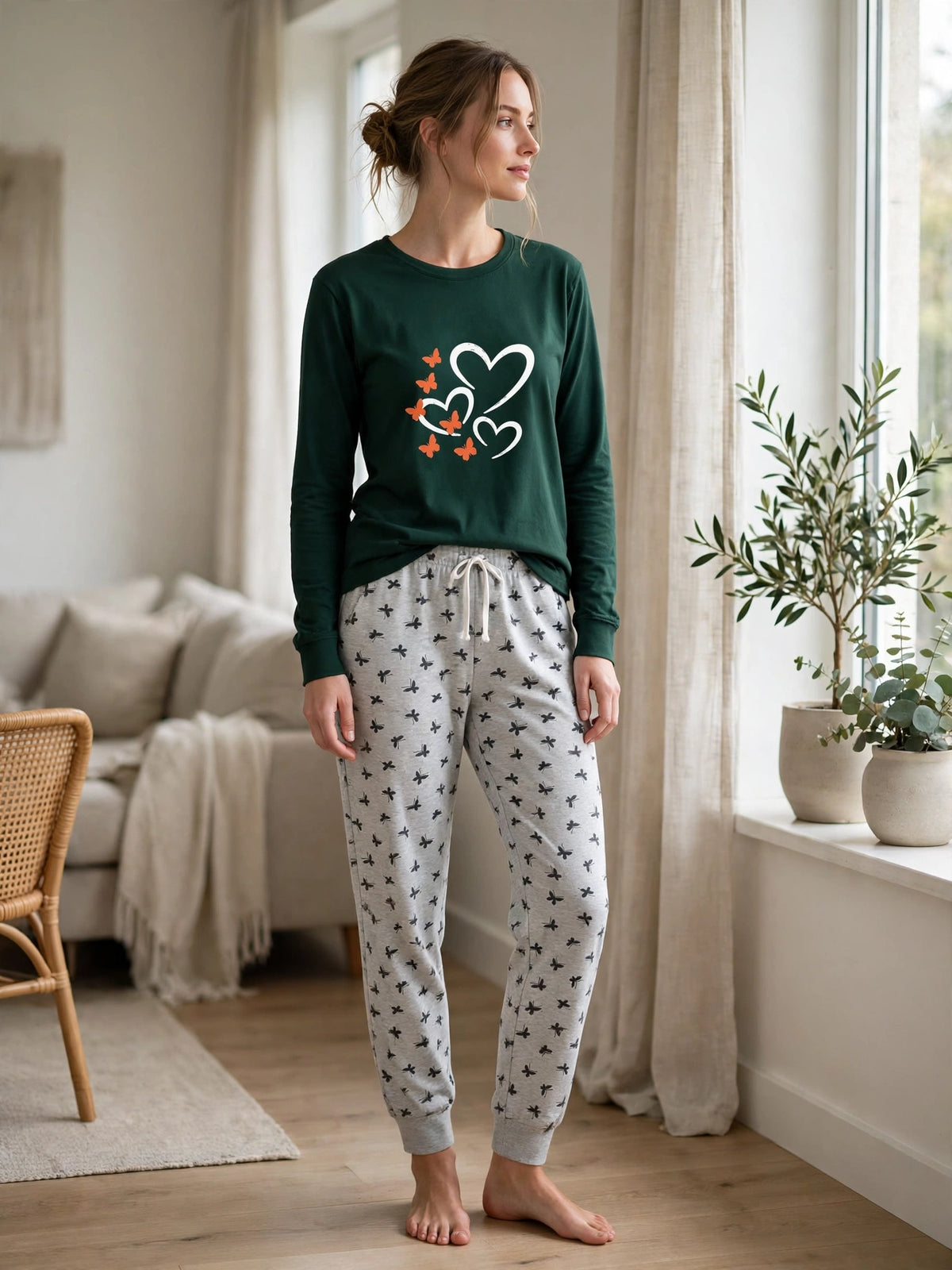 Forest Hearts Loungewear Set - Green
