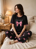 Sweet Dream Bow Loungewear Set - Black
