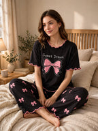 Sweet Dream Bow Loungewear Set - Black