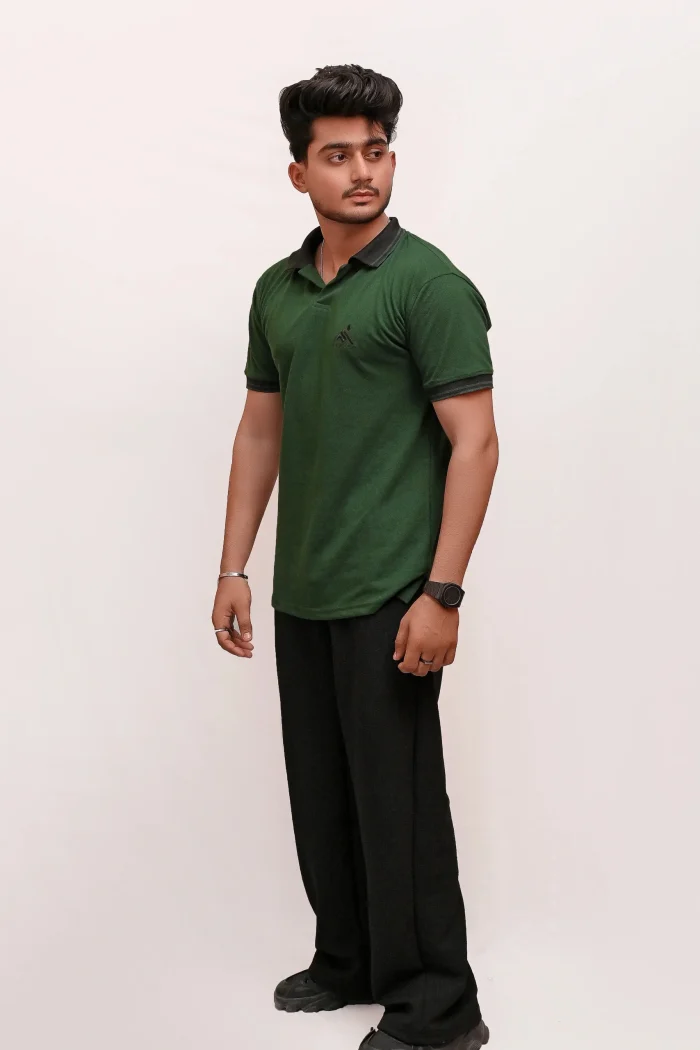 PREMIUM HALF SLEEVES POLO SHIRT- BOTTLE GREEN CREST - Image 4