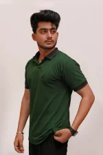 PREMIUM HALF SLEEVES POLO SHIRT- BOTTLE GREEN CREST