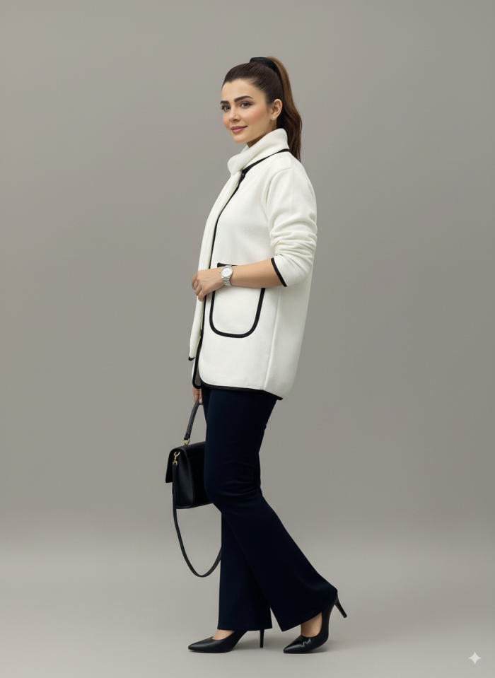 Long Sleeve Winter Trim Coat + Shawl - Image 2