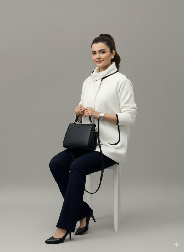 Long Sleeve Winter Trim Coat + Shawl - Image 3