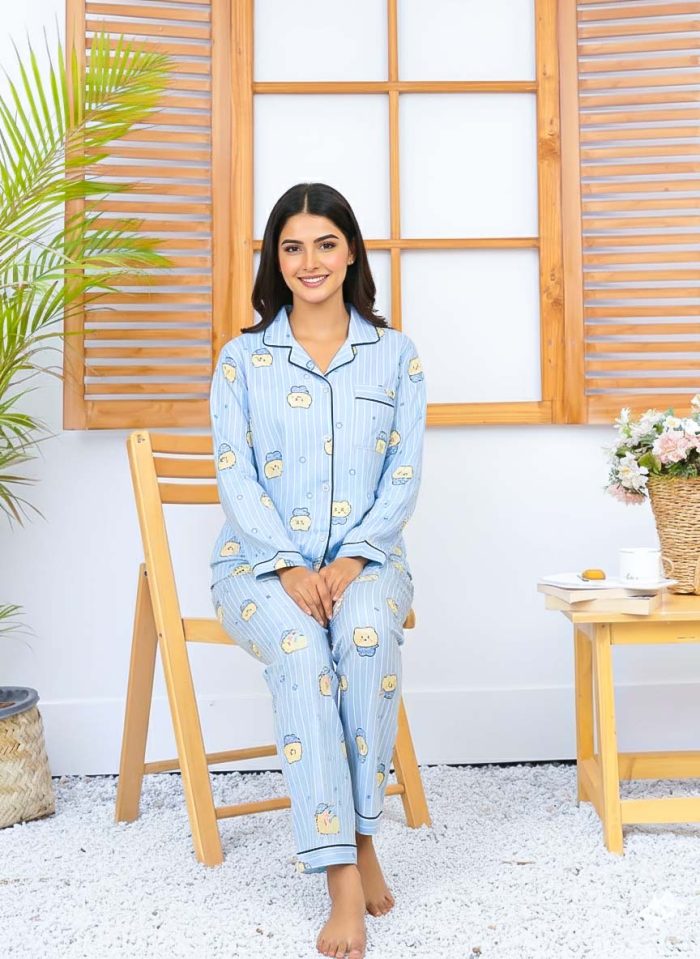 Imported Linen Printed Sky Blue Snow PJ Set-LP1 - Image 5