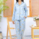 Imported Linen Printed Sky Blue Snow PJ Set-LP1