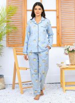 Imported Linen Printed Sky Blue Snow PJ Set-LP1