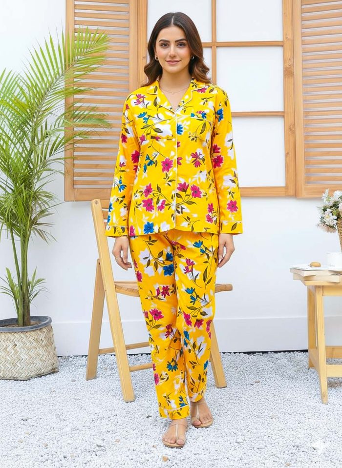 Imported Linen Printed Yellow Honey PJ Set-LP3 - Image 2