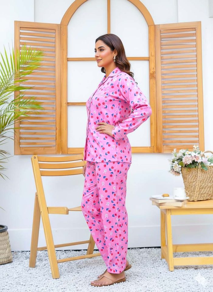 Imported Linen Printed Pink Rose PJ Set-LP4 - Image 2