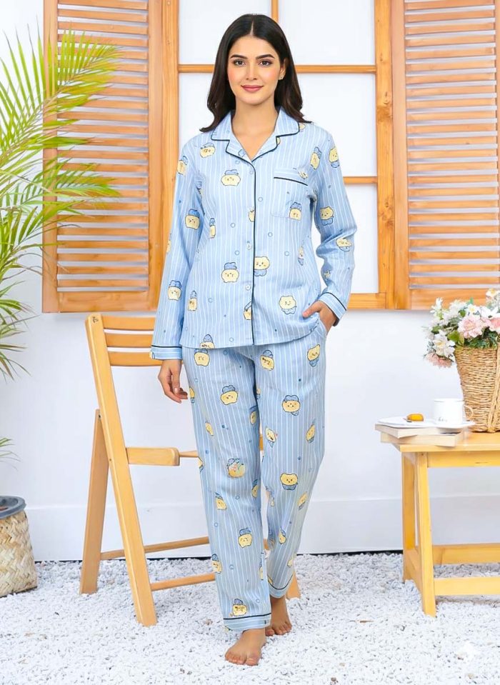 Imported Linen Printed Sky Blue Snow PJ Set-LP1 - Image 2