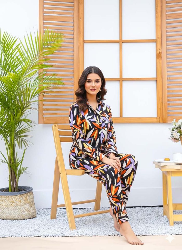 Imported Linen Printed Flower Bales PJ Set-LP10 - Image 3