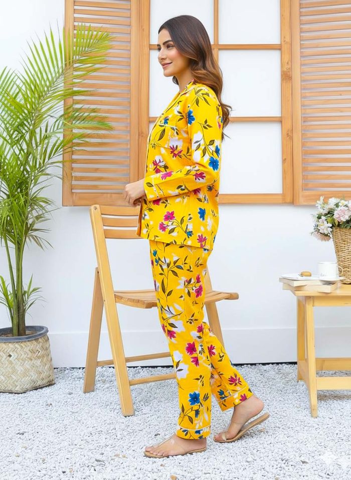 Imported Linen Printed Yellow Honey PJ Set-LP3 - Image 4