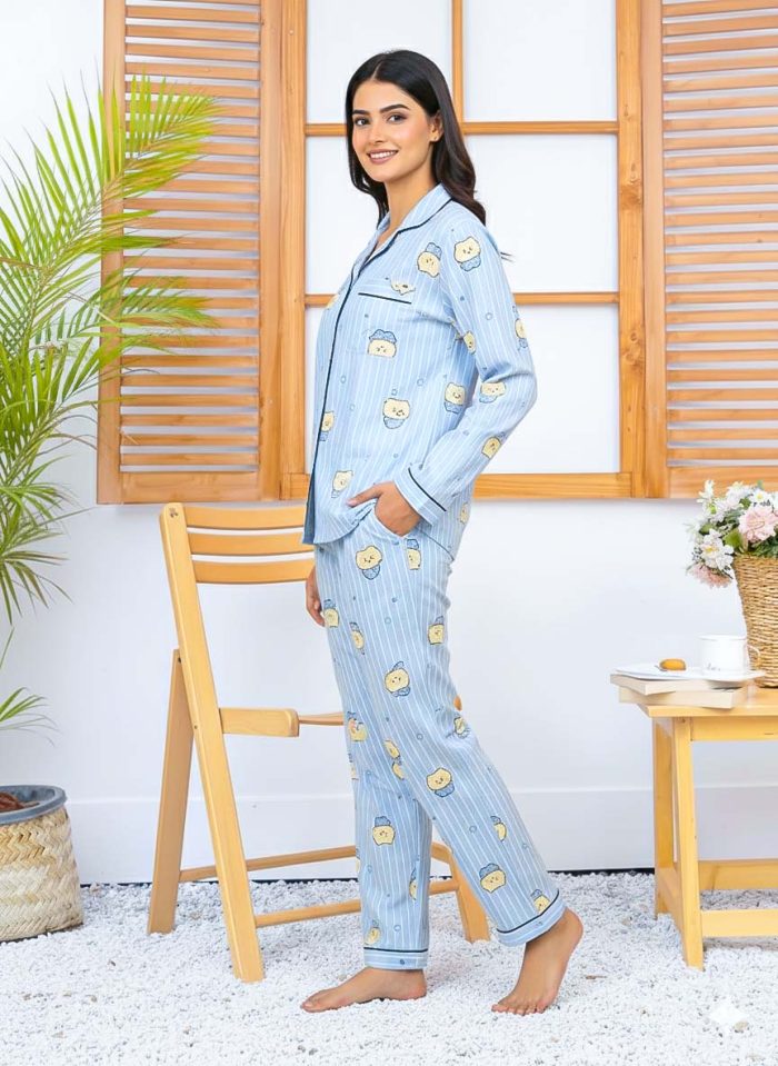 Imported Linen Printed Sky Blue Snow PJ Set-LP1 - Image 3