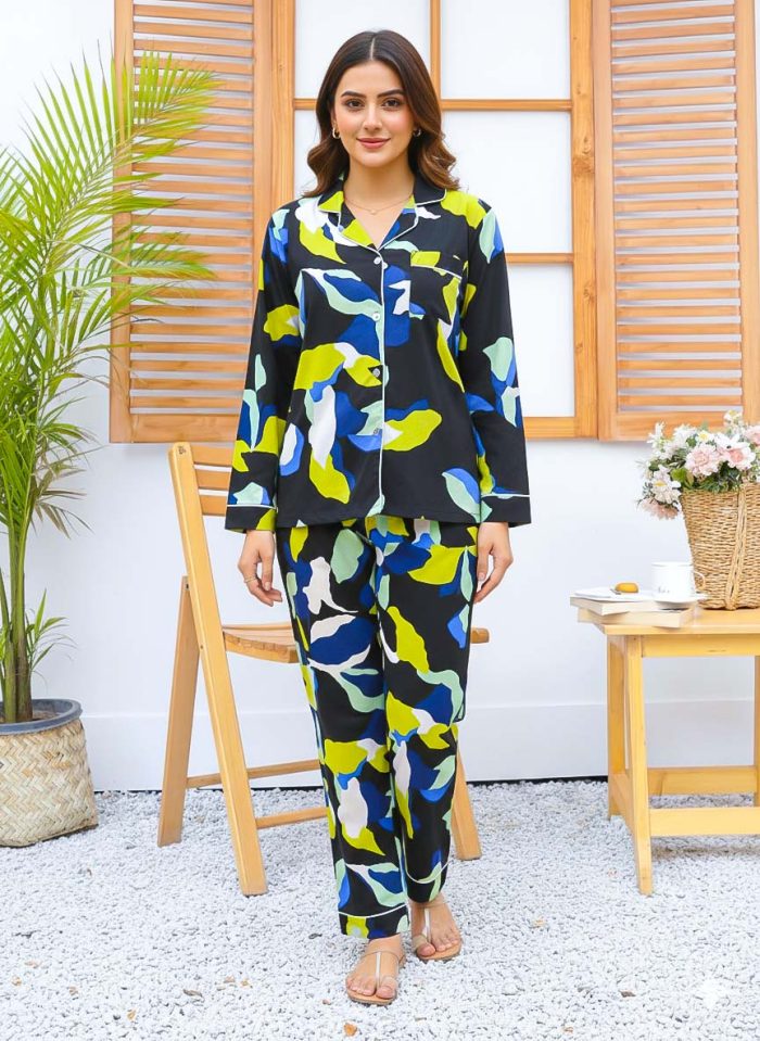 Imported Linen Printed Multi Bear PJ Set-LP12 - Image 2