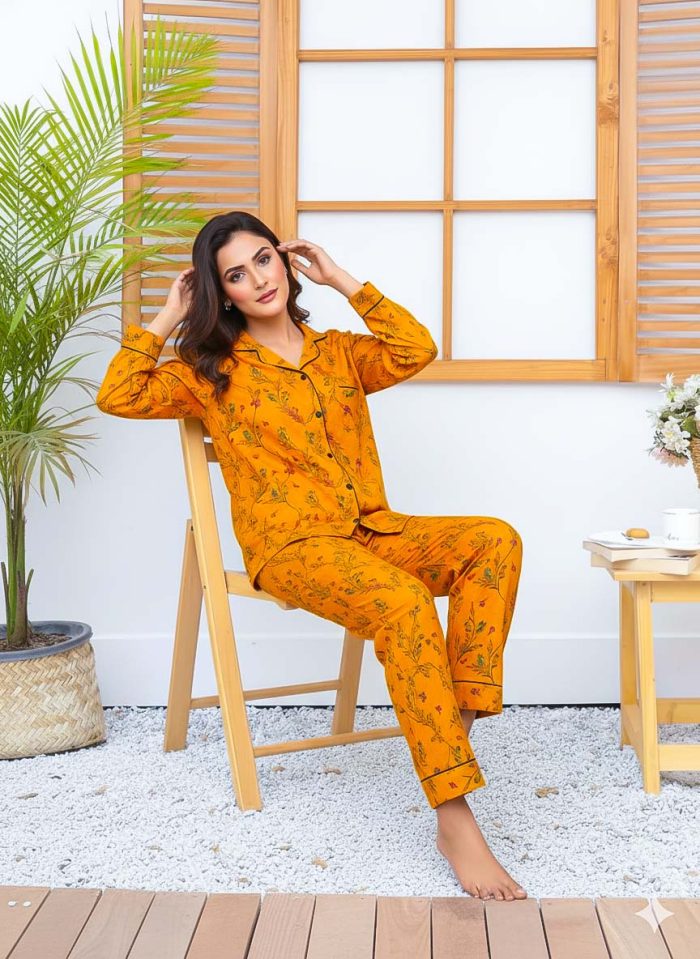 Imported Linen Printed Warm Glow PJ Set-LP8 - Image 4