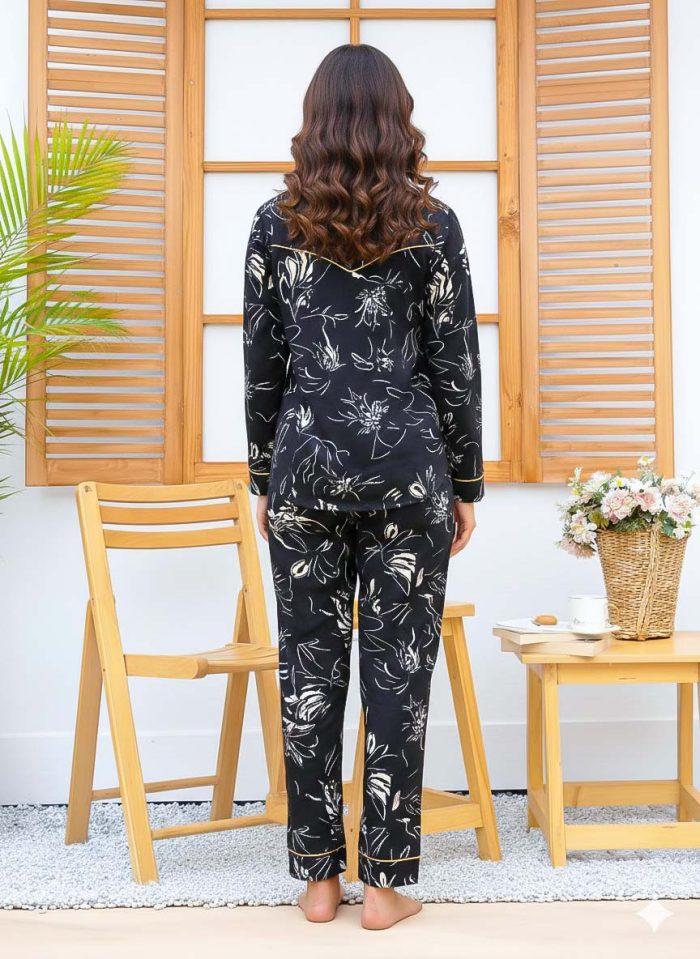 Imported Linen Printed Black Shade PJ Set-LP6 - Image 4