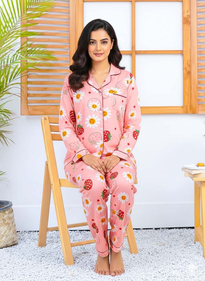 Imported Linen Printed Strawberry PJ Set-LP2 - Image 3