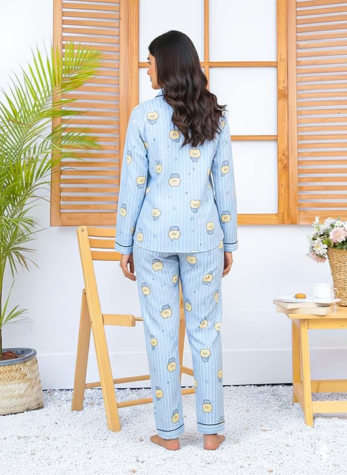 Imported Linen Printed Sky Blue Snow PJ Set-LP1 - Image 4